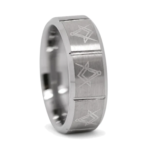 Satin Finish Freemason Masonic 8mm Tungsten Ring