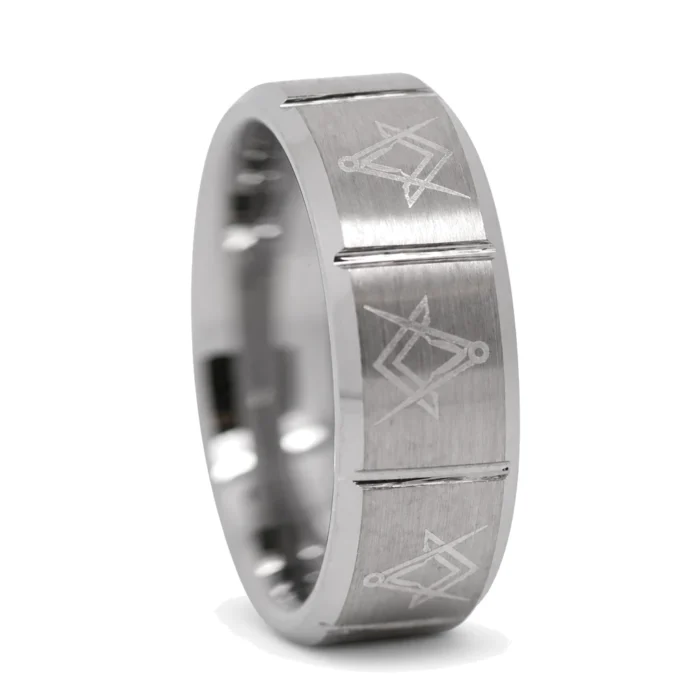 Satin Finish Freemason Masonic 8mm Tungsten Ring