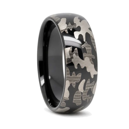 Black 8mm Rounded "Camo" Tungsten Ring