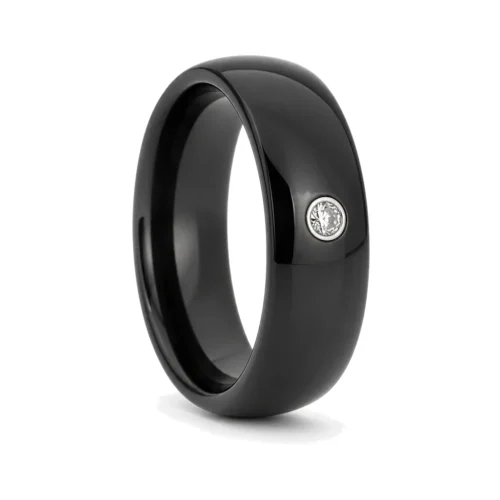 Black 8mm Tungsten Ring With Single Stone