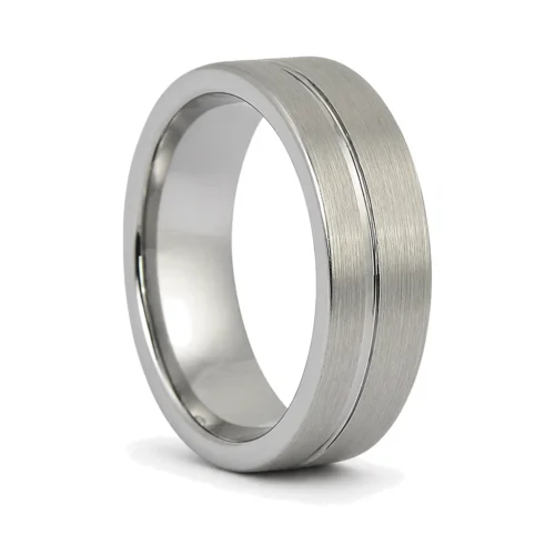 Brushed Tungsten 8mm Mens Ring With Offset Groove