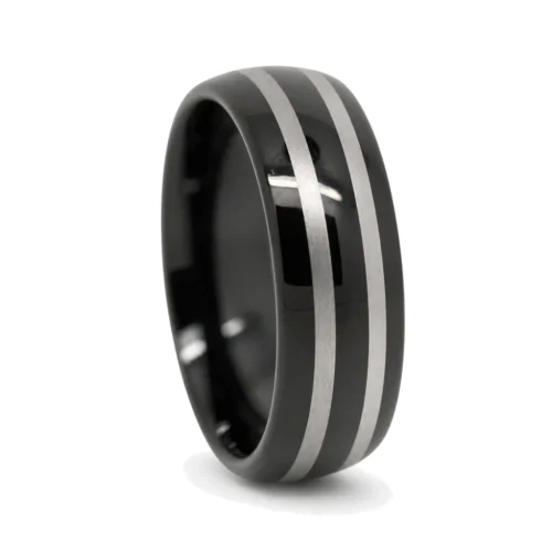 Black Twin Stripe Mens Tungsten 8mm Ring