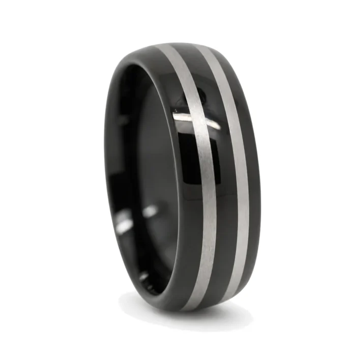 Black Twin Stripe Mens Tungsten 8mm Ring