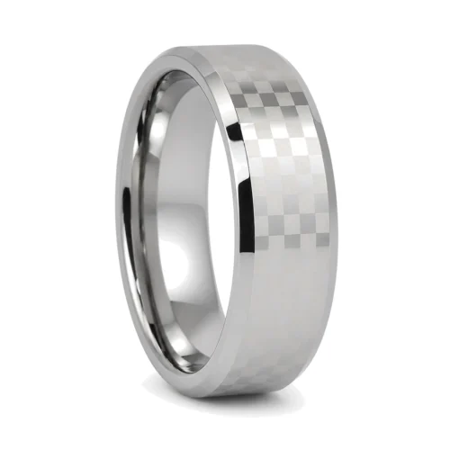 Mens Chequered 8mm Tungsten Ring