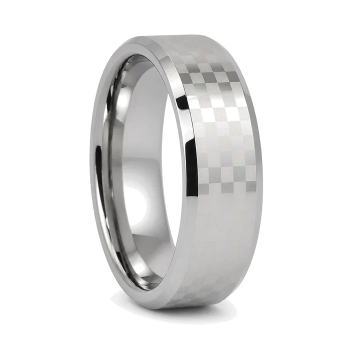 Mens Chequered 8mm Tungsten Ring