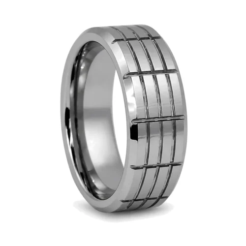 Mens Grooved 8mm Tungsten Ring