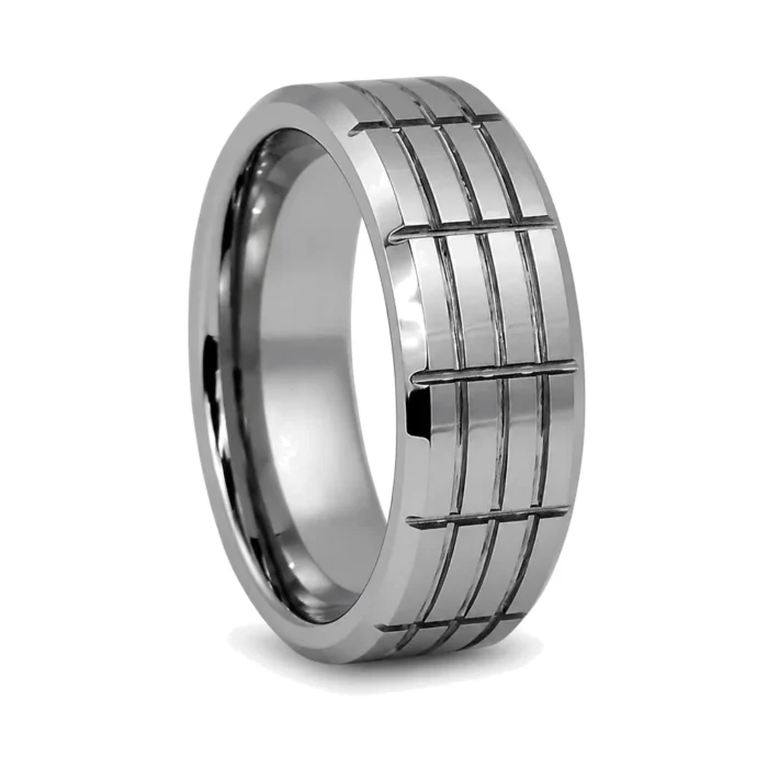 Mens Grooved 8mm Tungsten Ring