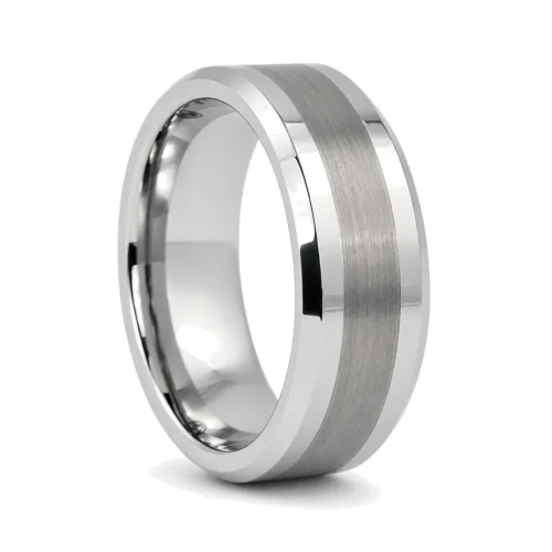 Mens Tungsten 8mm Wedding Ring With Brushed Centreline
