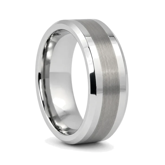 Mens Tungsten 8mm Wedding Ring With Brushed Centreline