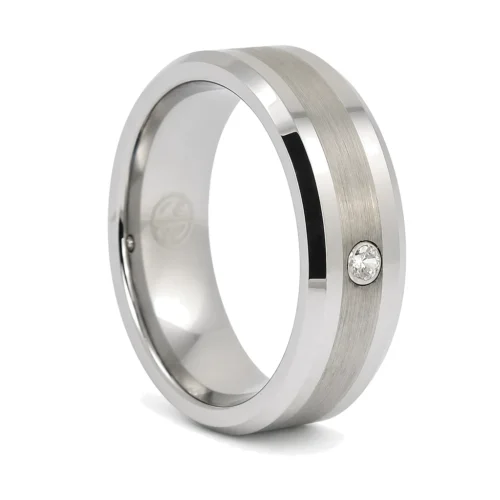 8mm Tungsten Zirconium Mens Engagement Ring