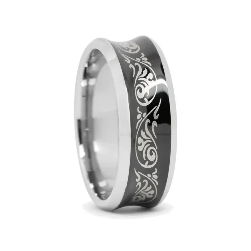 Unique Concave 8mm Black Tungsten Mens Ring