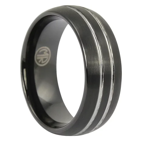 FTR-062-Black-Brushed-Tungsten-Ring-With-Twin-Grooves-video Black Brushed Tungsten 8mm Ring With Twin Grooves