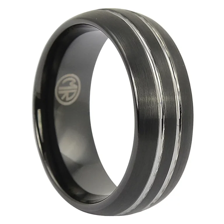 Black Brushed Tungsten 8mm Ring With Twin Grooves