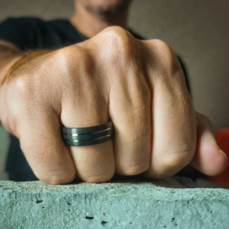 FTR-062-Tungsten-Mens-Ring Black Brushed Tungsten 8mm Ring With Twin Grooves