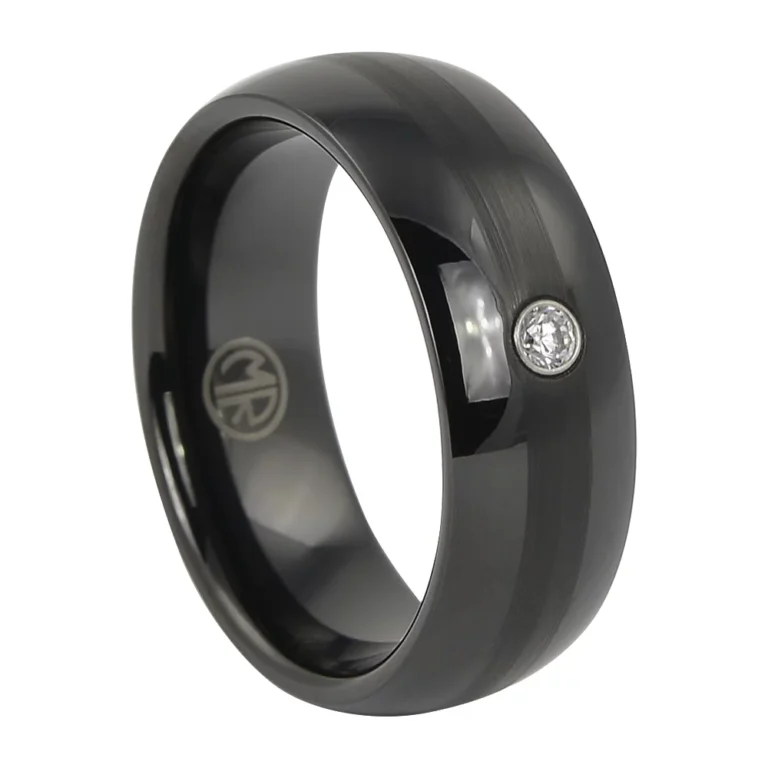 Black 8mm Tungsten Ring With Single Stone