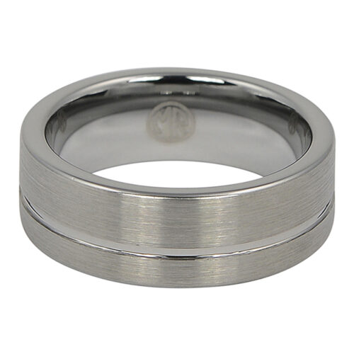 Brushed Tungsten 8mm Mens Ring With Offset Groove