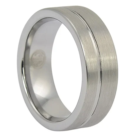 FTR-076-Brushed-Tungsten-Mens-Ring-With-Offset-Groove-video Brushed Tungsten 8mm Mens Ring With Offset Groove