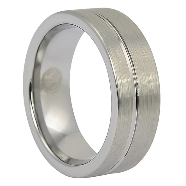 Brushed Tungsten 8mm Mens Ring With Offset Groove