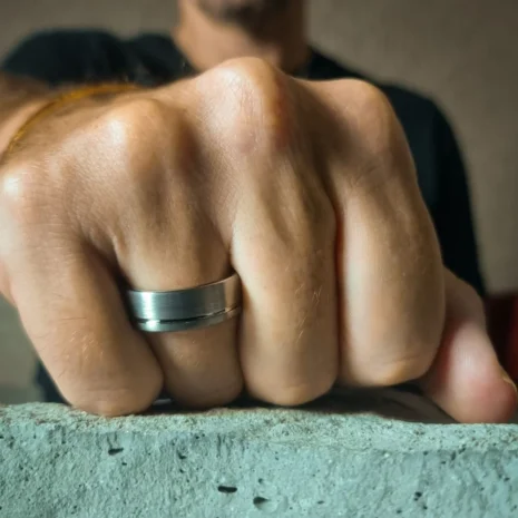 FTR-076-Tungsten-Mens-Ring Brushed Tungsten 8mm Mens Ring With Offset Groove