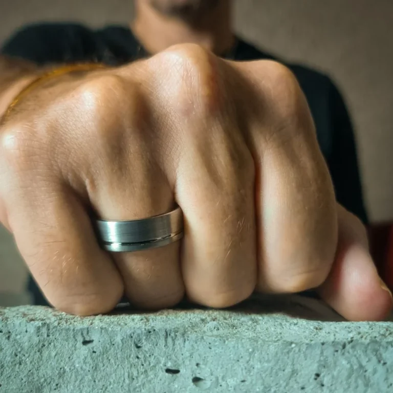 Brushed Tungsten 8mm Mens Ring With Offset Groove