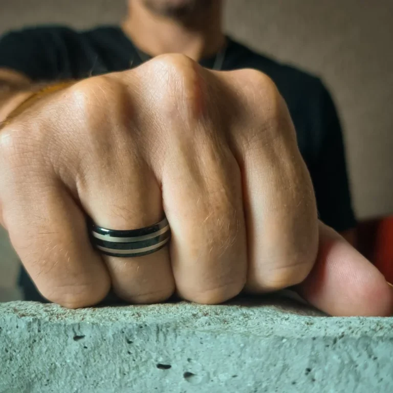 Black Twin Stripe Mens Tungsten 8mm Ring