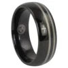 Black Tungsten 8mm Mens Ring With Twin Offset Stripes
