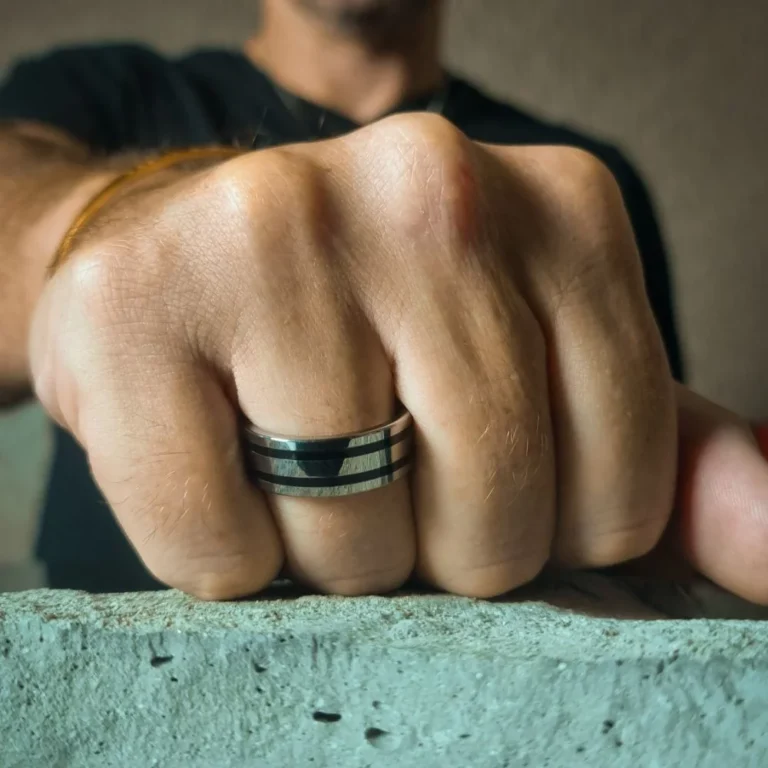 Polished Tungsten 8mm Ring With Twin Black Stripes