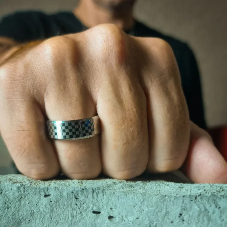 Mens Chequered 8mm Tungsten Ring
