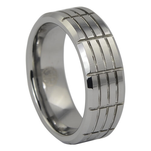 Mens Grooved Tungsten Ring-2