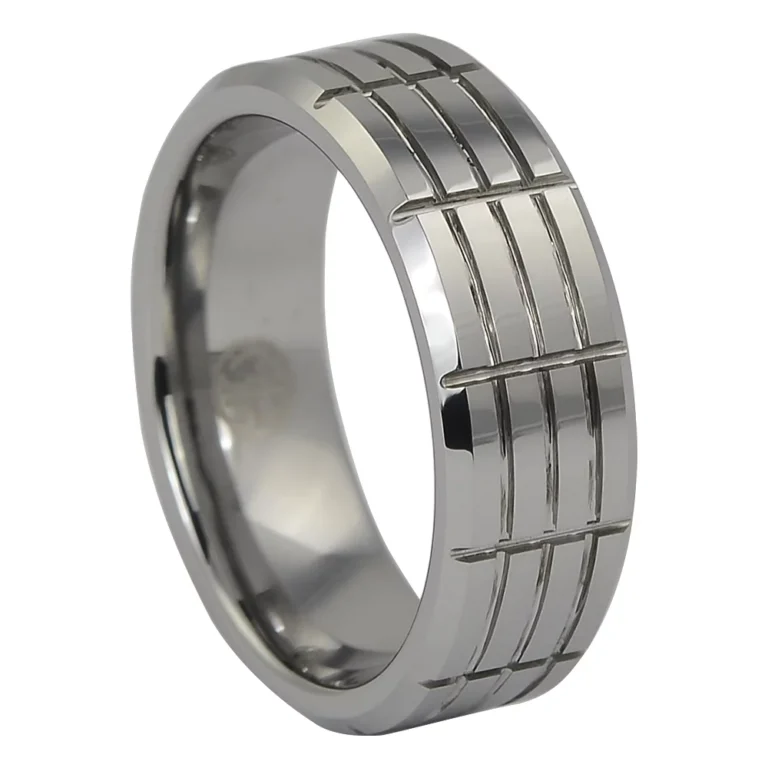 Mens Grooved 8mm Tungsten Ring