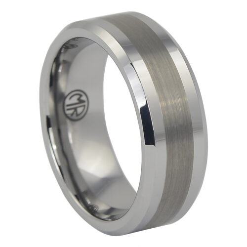 Mens Tungsten Wedding Ring With Brushed Centreline