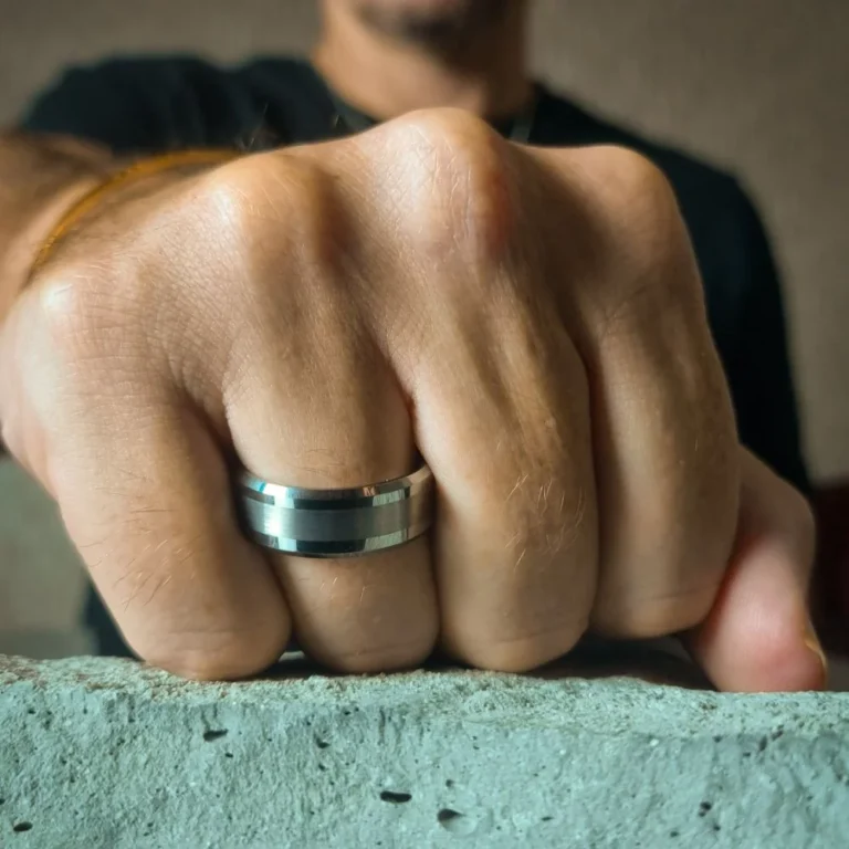 Mens Tungsten 8mm Wedding Ring With Brushed Centreline