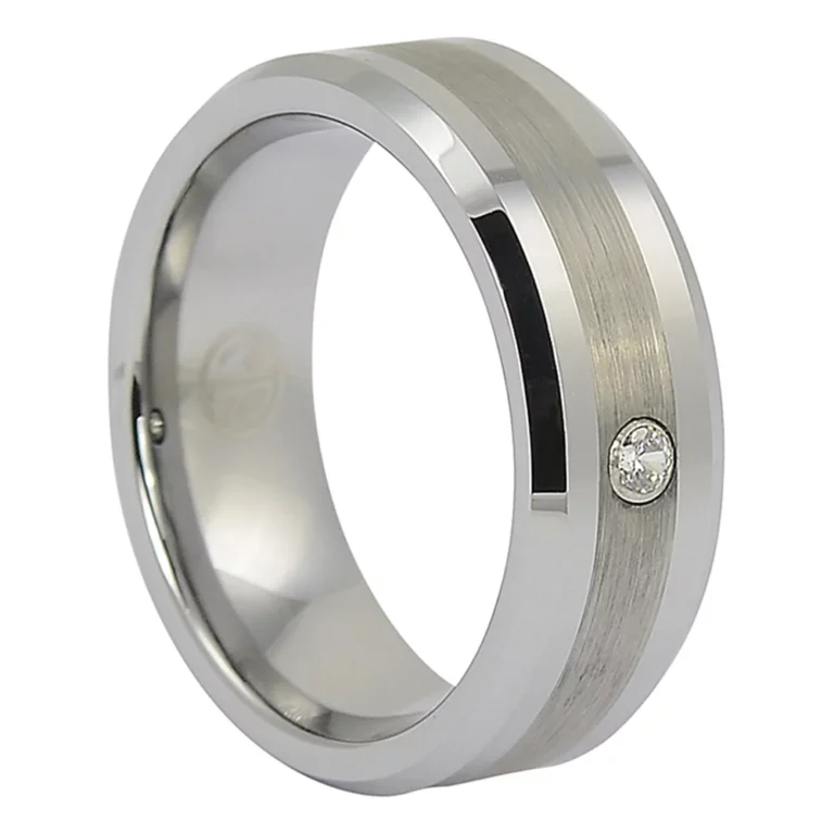 8mm Tungsten Zirconium Mens Engagement Ring
