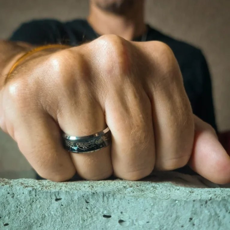 Unique Concave 8mm Black Tungsten Mens Ring