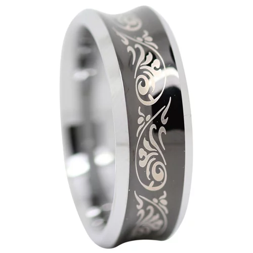 Unique Concave 8mm Black Tungsten Mens Ring