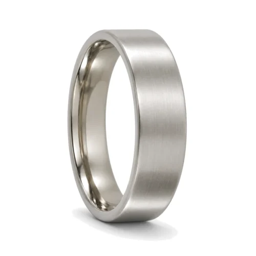 Custom Made 5mm Brushed Flat Titanium Mens Wedding Band