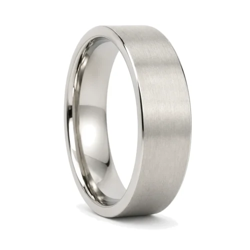 Custom Made 6mm Brushed Flat Titanium Mens Wedding Ring
