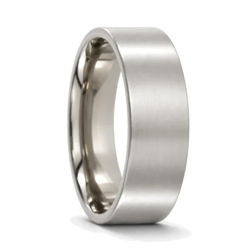 Custom Made 7mm Brushed Flat Titanium Mens Wedding Band