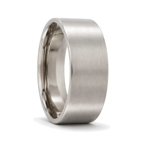 Custom Made 8mm Brushed Flat Titanium Mens Wedding Ring