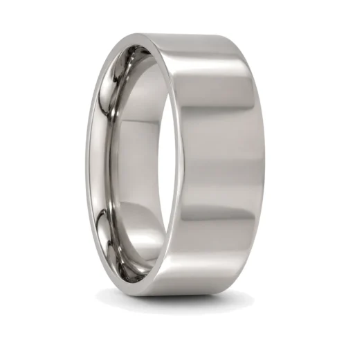 Custom 8mm Polished Flat Titanium Mens Wedding Ring