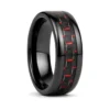 Black Ceramic 8mm Mens Ring With Red Carbon Fiber