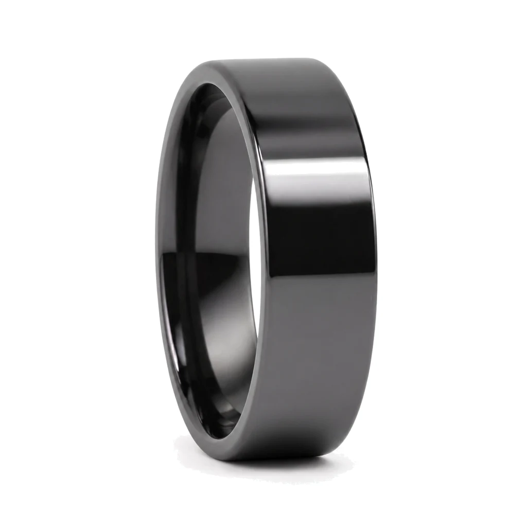 Polished Black Ceramic 7mm Mens Ring
