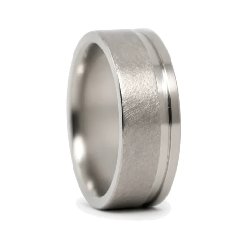 Wide "Comet" Grooved Titanium Mens Ring