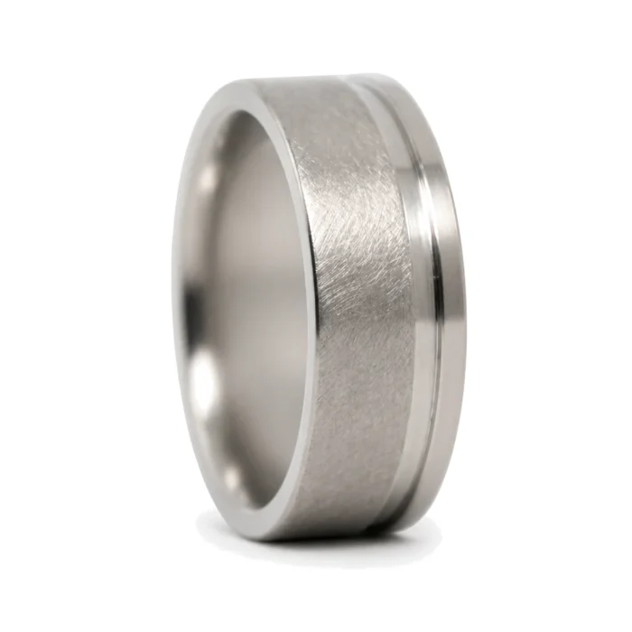 Wide "Comet" Grooved Titanium Mens Ring