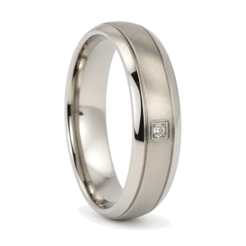 Titanium Mens Engagement Ring 6mm With Single Stone