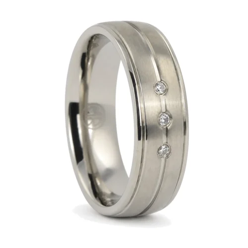 Titanium 7mm Mens Engagement Ring With Triple Stones