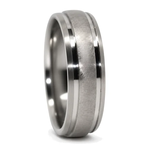 "Comet" Titanium 7mm Mens Ring With Twin Grooves