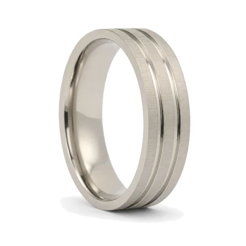 Brushed Titanium Mens Ring 7mm With Twin Grooves