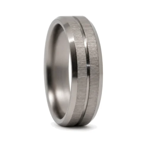 Brushed Titanium 6mm Mens Ring With Tapered Edges