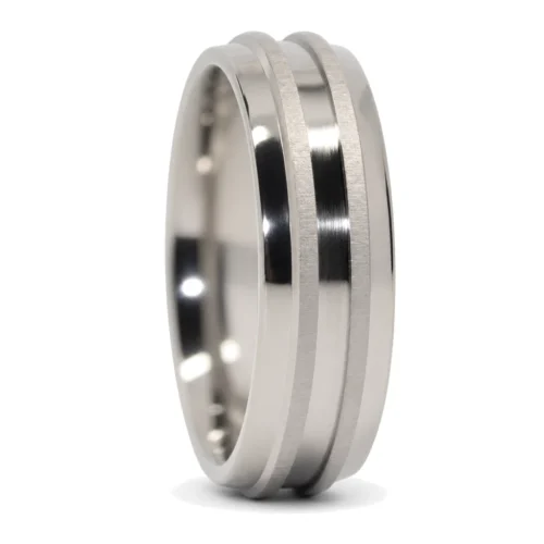 Titanium Mens Ring 6mm With Raised Twin Centerlines
